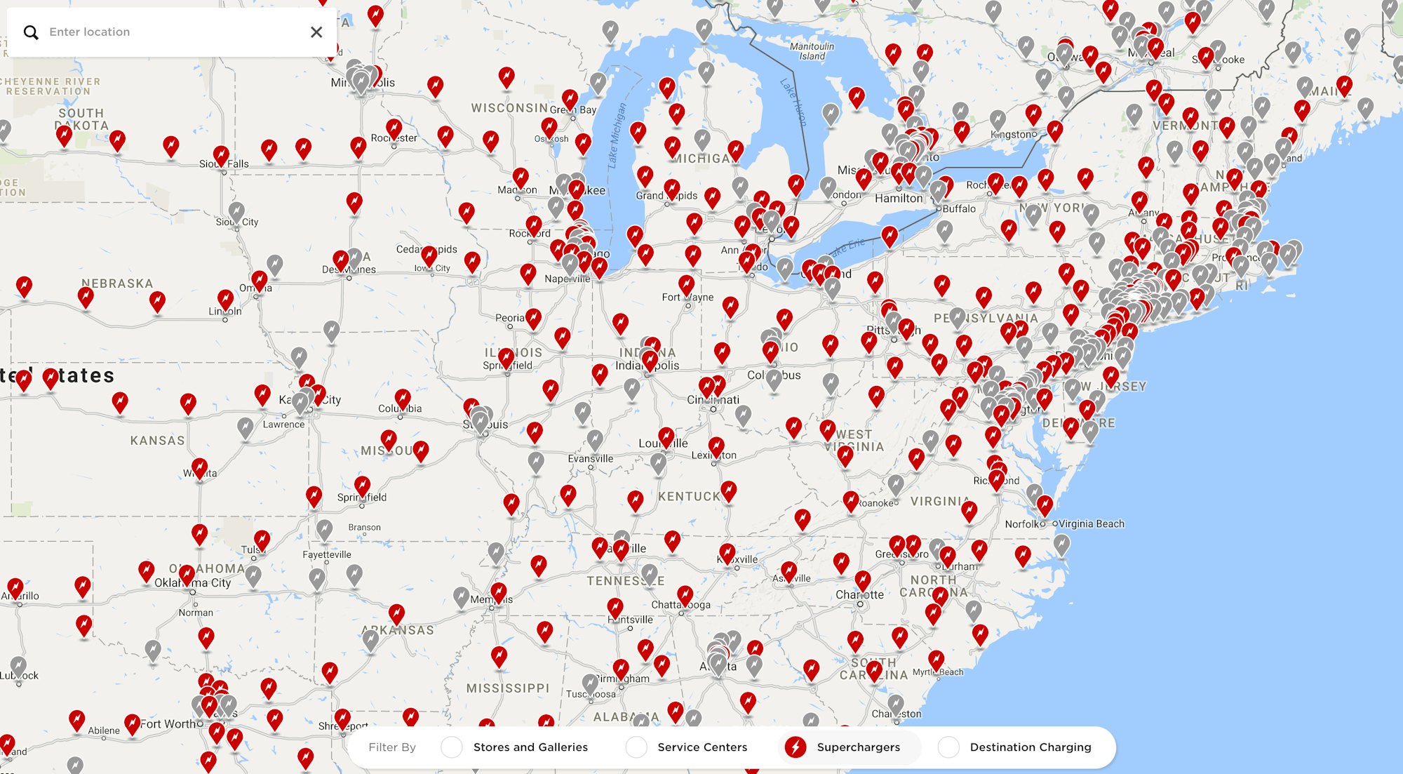 Tesla Supercharger Map 2025