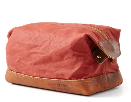 A red bag made out of skin
