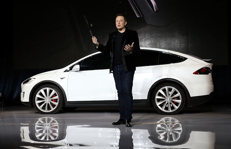 Elon Musk introducing the Model X in September 2015. The car now accounts for almost half of the com...