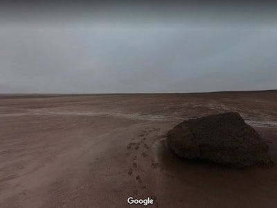 A screenshot of an island that mimics Mars on Google Street View