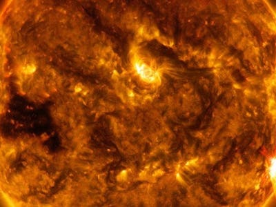 A close-up of the Sun with its surface visible