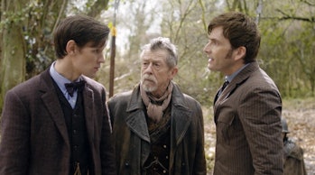 Matt Smith's 11th Doctor, John Hurt's War Doctor, and David Tennant's 10th Doctor in 'The Day of the...