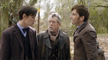 Matt Smith's 11th Doctor, John Hurt's War Doctor, and David Tennant's 10th Doctor in 'The Day of the...