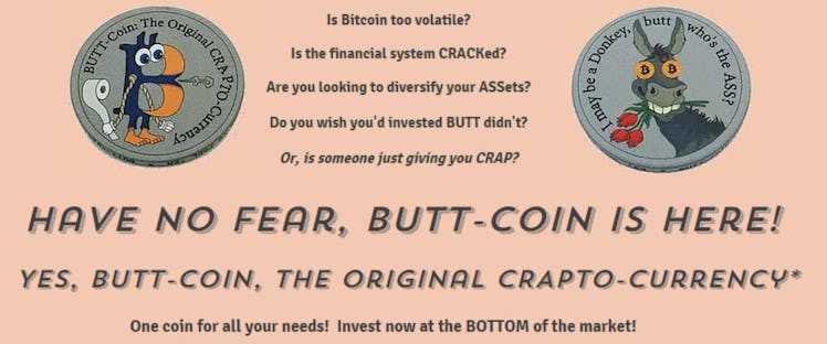 Buttcoin's main banner.