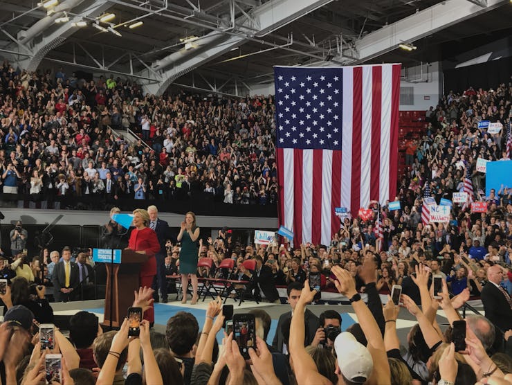 Hillary Clinton during her speech at a pre-election rally