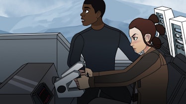 Finn and Rey have a high-speed chase on Starkiller Base during 'The Force Awakens'.