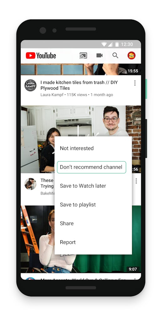 YouTube controls display on a YouTube mobile app.