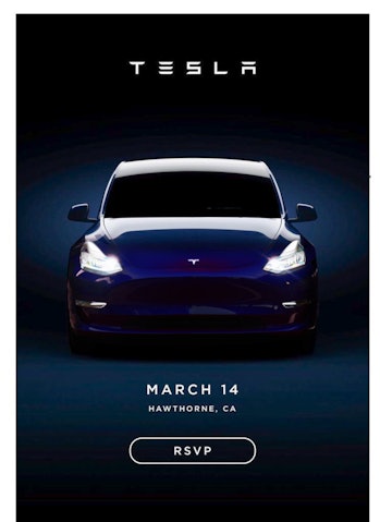 The Model Y on the event invite.