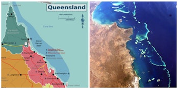 Great Barrier Reef map satellite imagery water Australia coast Coral Sea Pacific Ocean