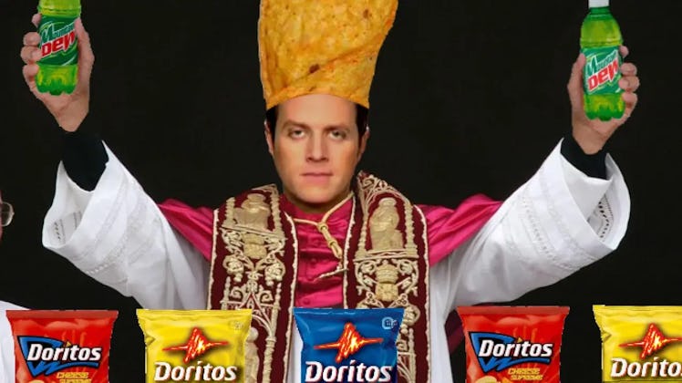 A meme depicting Keighley as "Dorito pope."