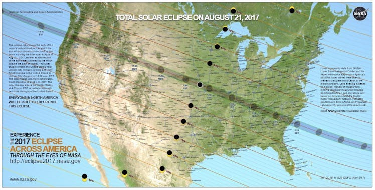 Map showing the total solar eclipse on August 21, 2017 in the US