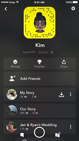 Profile section on Snapchat