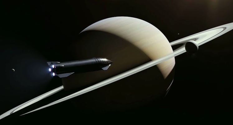 An artist's rendering of Starship near Saturn.