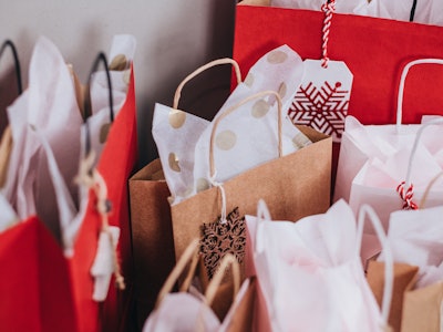 Assembled festive gift bags for the holiday season