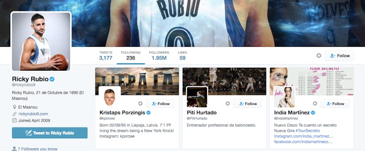 Ricky Rubio Twitter profile during draft deadline