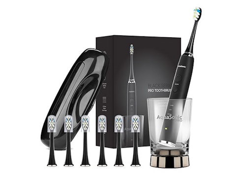 Aquasonic PRO Toothbrush with 6 ProFlex Brush Heads, Wireless Charging Glass & Case