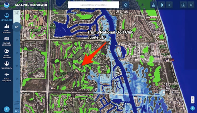 Trump National Golf Club Jupiter florida sea level rise map