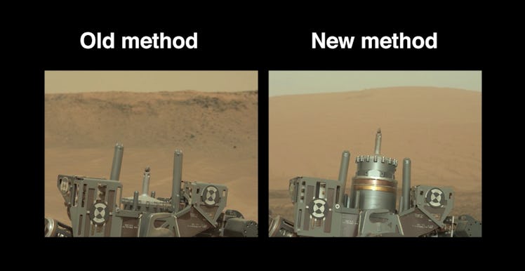 Curiosity's former and current drill mechanism.