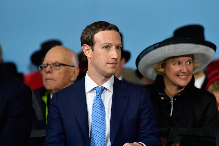 CAMBRIDGE, MA - MAY 25: Facebook Founder and CEO Mark Zuckerberg delivers the commencement address a...