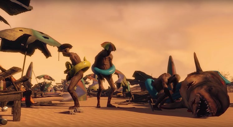 Fallout 4 scene with feral ghouls on the beach.