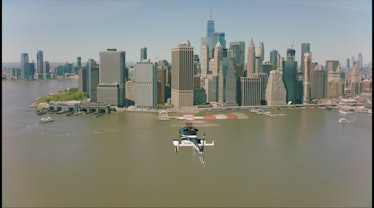 The Uber Copter flying to Manhattan.