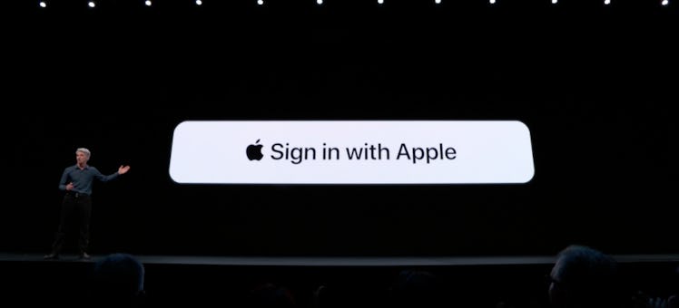 "Sign in with Apple is the fast, easy way to track in without all the tracking," said Federighi on M...