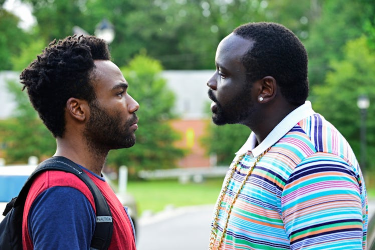 Donald Glover and Brian Tyree Henry talking in a scene in "Atlanta"
