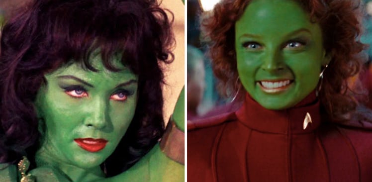 Orions! LEFT: Vina in 'The Cage' (or 'The Menagerie",1966) RIGHT: Gaila in 'Star Trek' (reboot, 2009...