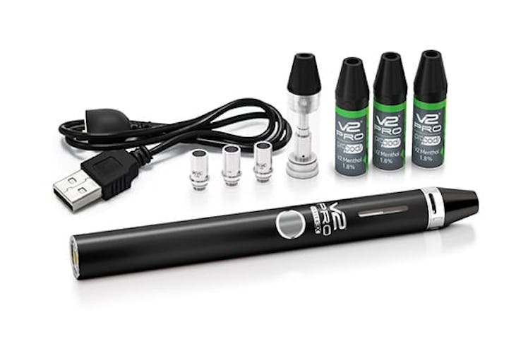 The V2 Series 3x vaporizer with three V2 Menthol Pro Pods on the top-right.