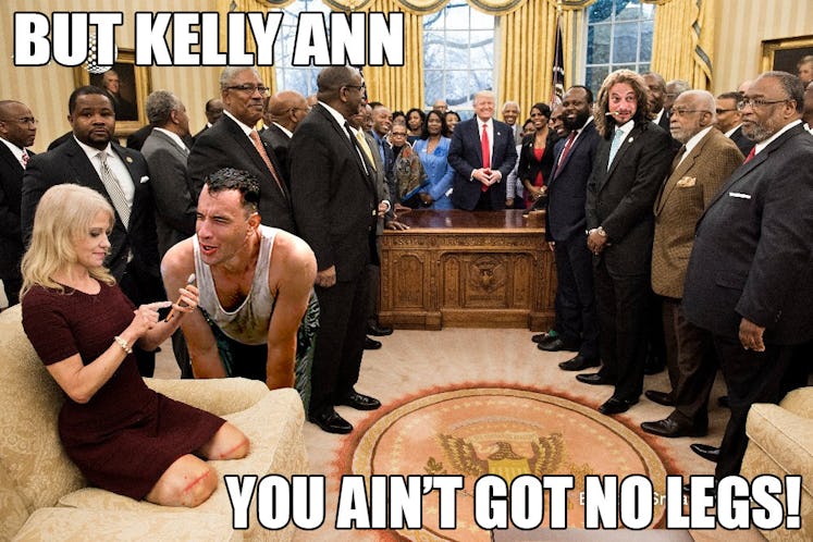 Kellyanne Conway's strange sitting position sparked a slew of memes.