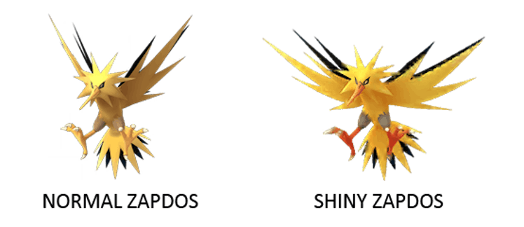 Normal Zapdos and Shiny Zapdos Pokemon GO
