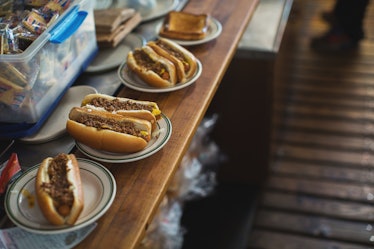 Coney Island Grill chili dogs served on plates