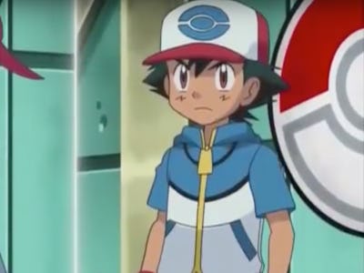 Ash and Skyla in Pokémon standing next to each other looking into the distance