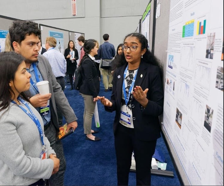 Meghana Bollimpalli presents her research at the American Junior Academy of Science.