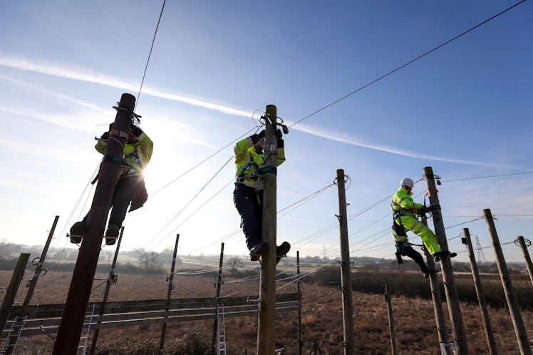 Openreach trainees practicing setting up cables in 2017.