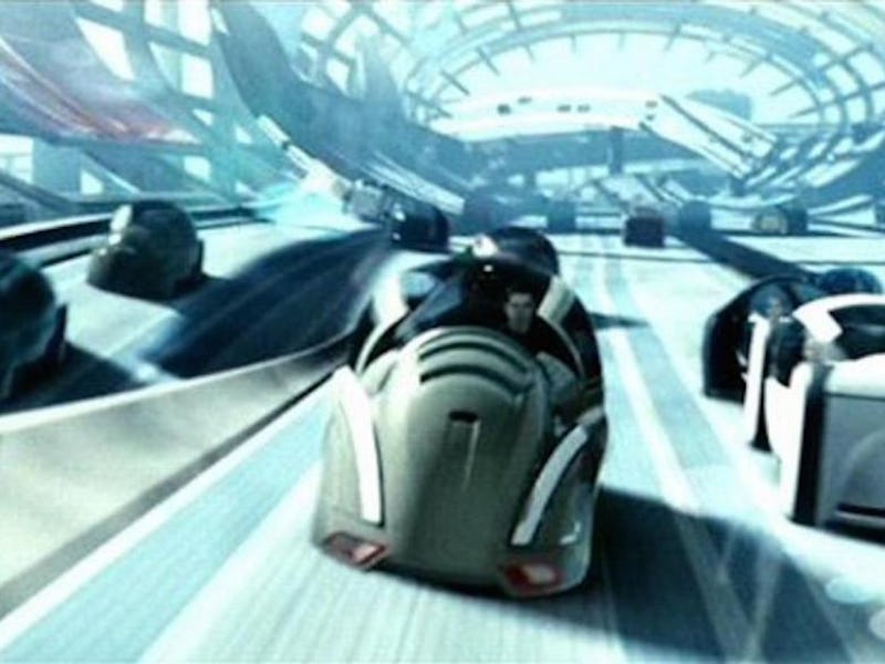 Self-driving cars on a high way driving one behind another