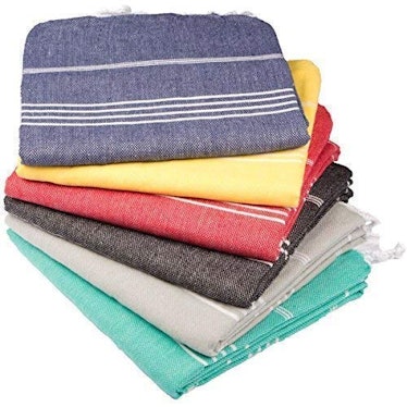 Turkish Bath and Beach Towel Set of 6 Variety Colors Classic Peshtemal 100% Cotton Oversized 39 X 70...