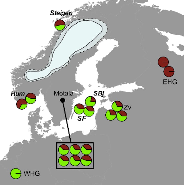 Map of the Mesolithic European samples used in this study.