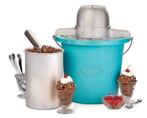 Nostalgia ICMP400BLUE 4-Quart Electric Ice Cream Maker with Easy Carry Handle 