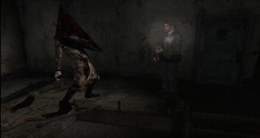James and Pyramid Head in a scene