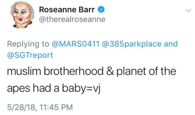 Barr's racist comments that she quickly deleted from Twitter.