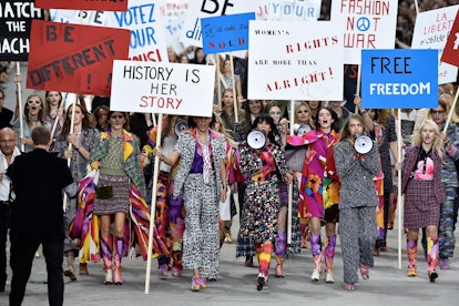Chanel Holds Feminist Protest With Cara Delevingne, Gisele, And Kendall ...