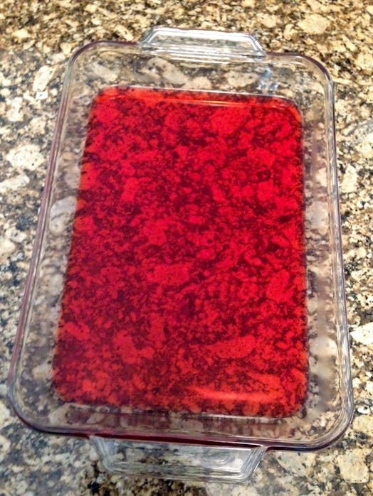 Be sure to refrigerate the red layer of the jello shots for 60 to 90 minutes.
