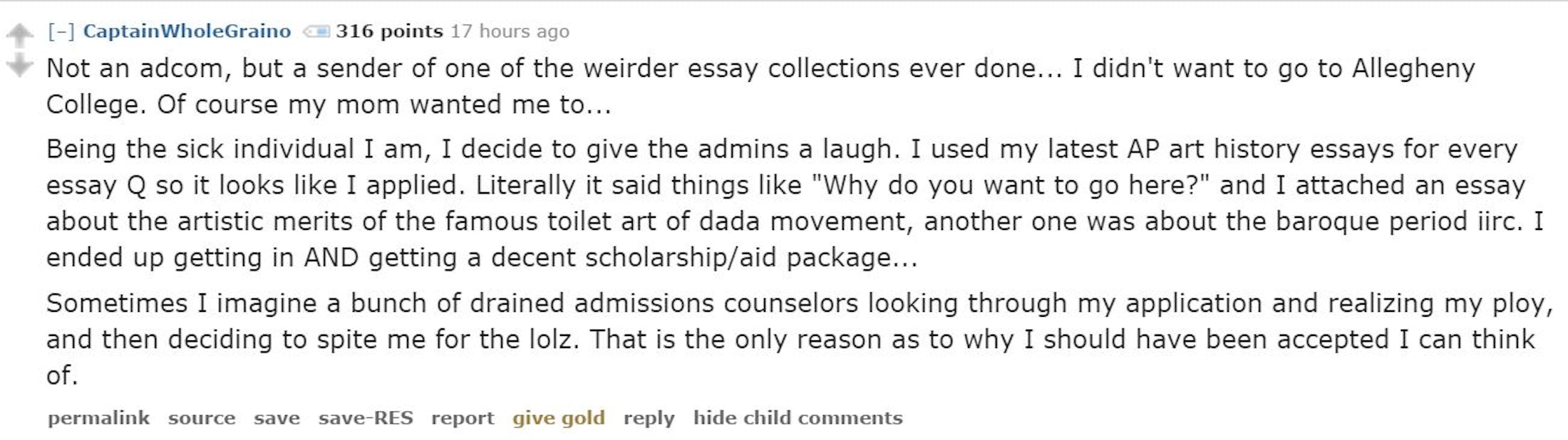 The Most Memorable College Admissions Essays Reddit Has Ever Seen Will 