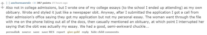 unique college essay topics reddit