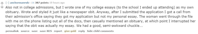 quirky college essays reddit