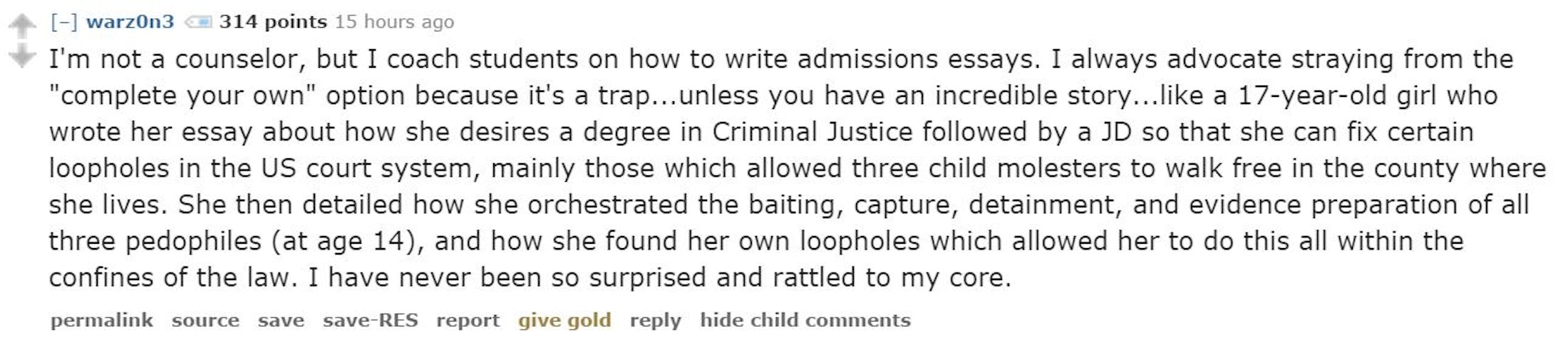 successful college essays reddit