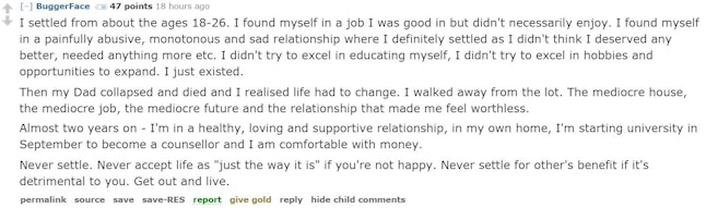 What Life Is Like When You "Settle" According To Reddit Shows That