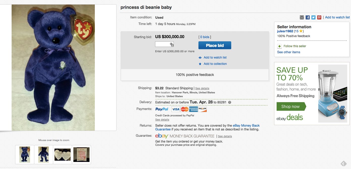 ebay beanie babies sold prices