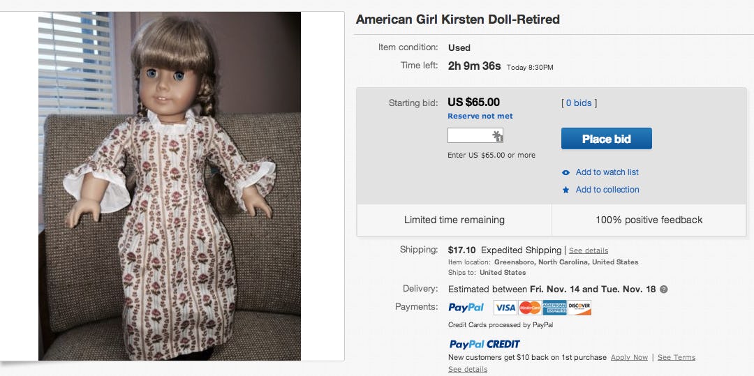 american girl doll resale prices